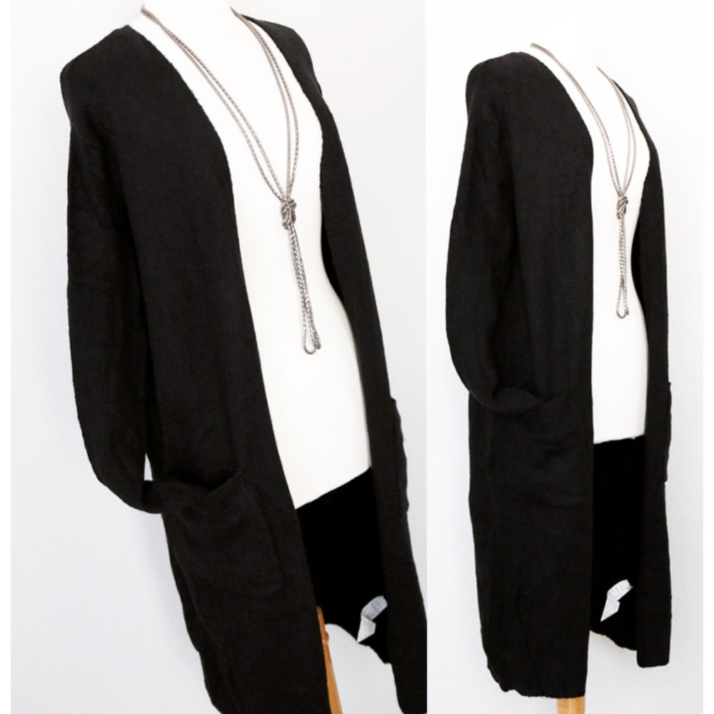 ZARAKNIT Black Long Duster Sweater Open Cardigan - Picture 2 of 8